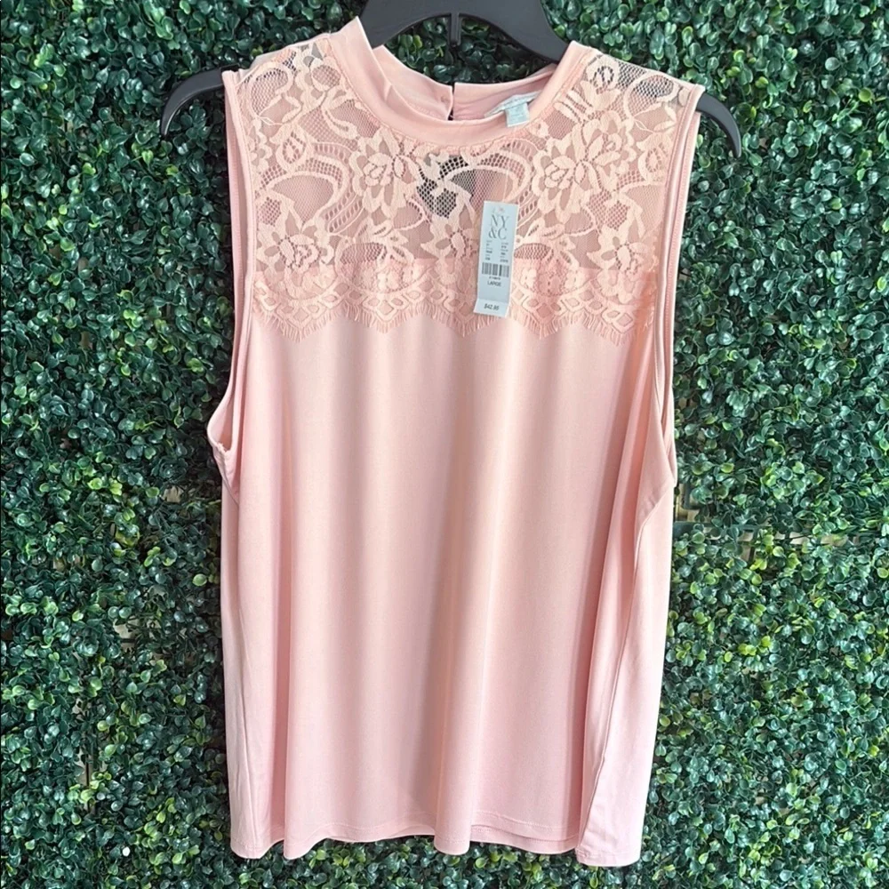 New York &Company Chic Pink Lace Blouse - Picture 2 of 7